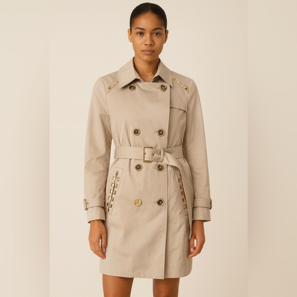 Michael Kors Beige Trench Coat with Gold Accents